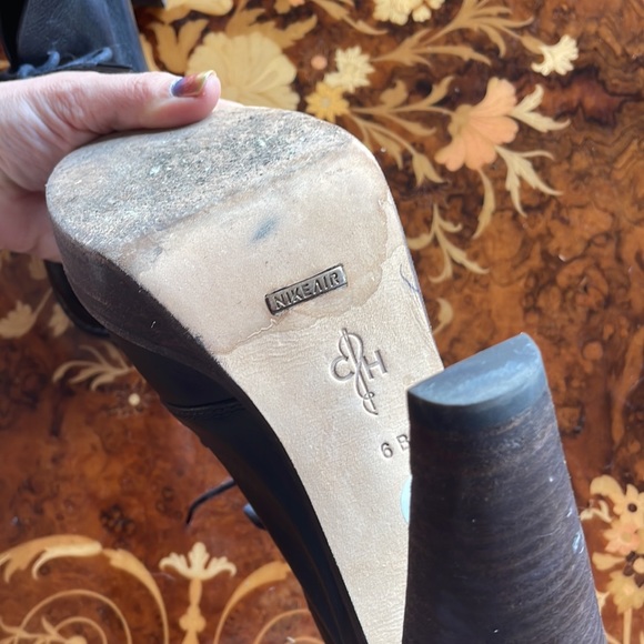 COLE HAAN Nike air sz6 black leather platform ankle boots lace up - Picture 2 of 4